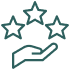 Main tendue avec trois étoiles, évoquant la qualité, l'excellence ou la reconnaissance d'un service supérieur.